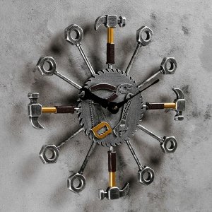 Часы настенные, серия: Интерьер, "Инструменты", цвет состаренное серебро, d=37 см