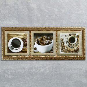 Часы-картина настенные, серия: Кухня, "Кофейные зерна", 35 х 100 см, микс
