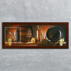 Часы-картина настенные, серия: Интерьер, "Винные бочки", 35х100 см, микс