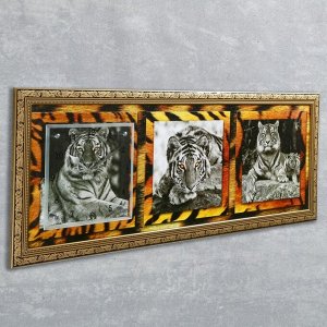Часы-картина настенные, серия: Животный мир, "Тигры", 35 х 100 см