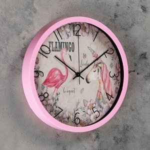 Часы настенные, серия: Животный мир, "Фламинго", плавный ход, d=30 см