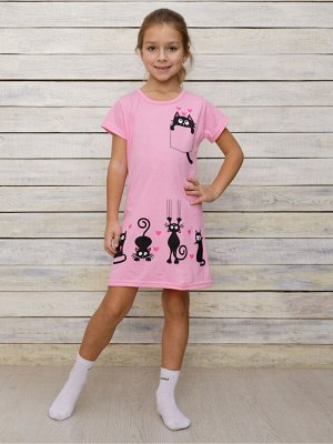 Платье Платье для девочки
 " Забавные Кошечки" - изготовлена  модель из 100 % хлопка,  прямой крой, короткий рукав. Очаровательная модель, которая подойдет для детского садика, на прогулки, в гости и 
