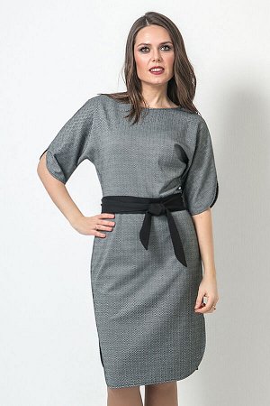 Платье с поясом, П-552/7  черный/серый
