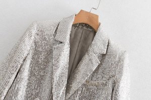 Двубортный пиджак с пайетками,серебро