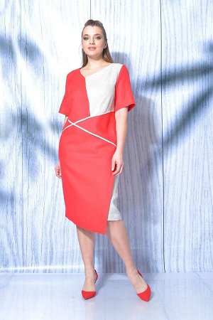 Платье MALI 419-025 натуральный+красный