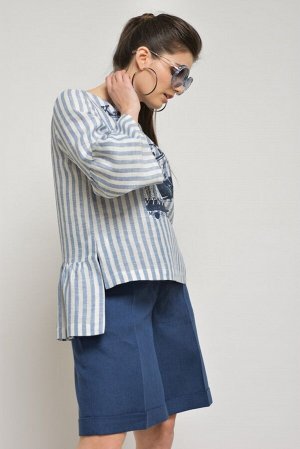 Комплект Комплект MALI 764 полоска+синий 
Состав ткани: Лён-100%; 
Рост: 170 см.

Блуза свободного силуэта. Спинка разрезная с потайной молнией и воланом по низу. Рукав втачной, одношовный. Нижняя ча