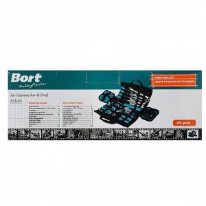 Набор ручного инструмента Bort BTK-45, 45 предметов, углеродистая сталь, сумка