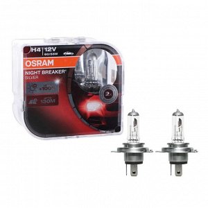 Лампа автомобильная Osram Night Breaker Silver +100%, H4, 12В, 60/55 Вт, набор 2 шт