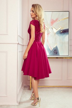 Платье NUMOCO 300-4  Эксклюзивное асимметричное платье-клёш с красивым декольте и кружевом. Рост модели на фото 171 см. Состав: