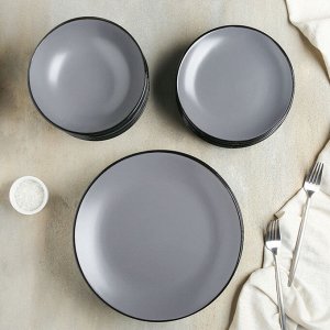 Набор тарелок Доляна «Ваниль», 18 шт: 6 тарелок d=19 см, 6 тарелок d=27 см, 6 мисок d=19 см, цвет серый