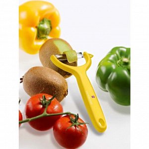 Нож для чистки томатов и киви VICTORINOX, двустороннее зубчатое лезвие, жёлтая рукоять