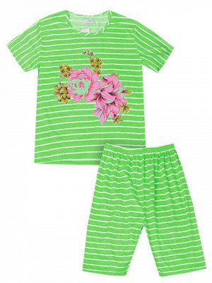 35750-12  комплект женский (футболка, кор. бриджи), зеленый