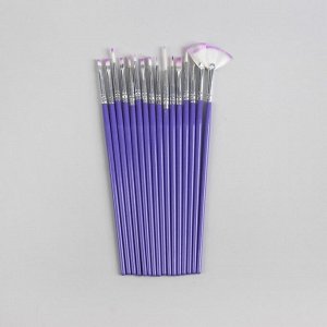 Кисти для наращивания и дизайна ногтей, 15 шт, 19 см, цвет МИКС