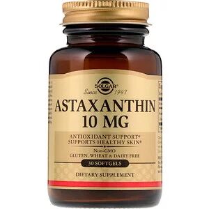 Solgar, Астаксантин, 10 мг, 30 мягких желатиновых кап.