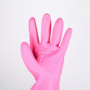 Перчатки хозяйственные защитные Доляна, суперрпрочные, размер L, ПВХ, 85 гр, цвет розовый