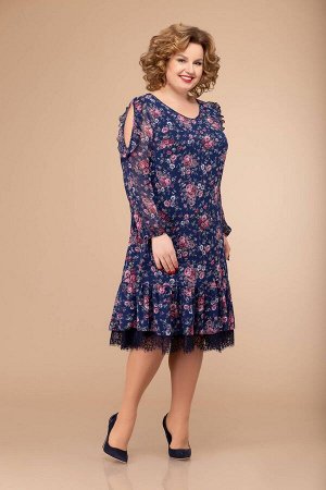 Платье Svetlana Style 1177 синий+цветы