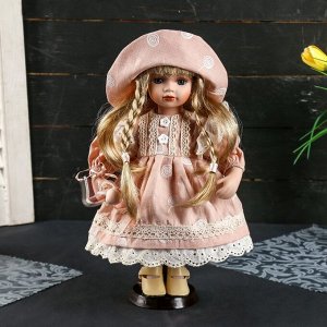 Кукла коллекционная керамика "Олечка в персиковом платье" 30 см