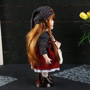Кукла коллекционная керамика &quot;Настенька в свитере и вязаной шапке с сумочкой&quot; 30 см