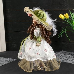 Кукла коллекционная керамика "Лидия в оливковом платье с цветами с зонтом" 30 см