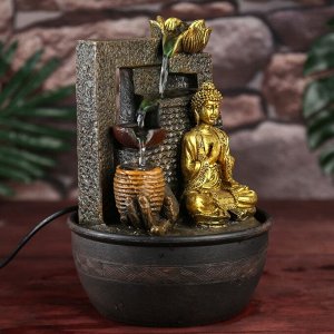 Фонтан настольный от сети "Будда в золотом наряде у водопада" 28х19х19 см
