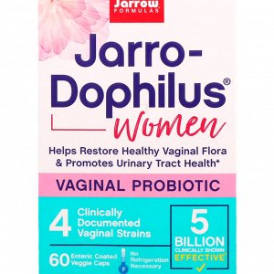 Jarrow Formulas, Jarro-Dophilus, вагинальные пробиотики, женское здоровье, 5 млрд, 60 покрытых желудочно-резистентной оболочкой