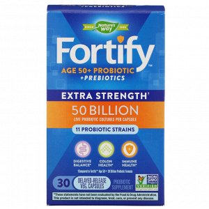 Nature&#x27 - s Way, Fortify, Age 50+ Probiotic + Prebiotics, Extra Strength, 30 Delayed-Release Veg. Capsules