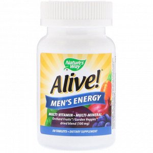 Nature&#x27 - s Way, Alive!, комплекс мультивитаминов и мультиминералов для пополнения запаса энергии мужчин, 50 таблеток