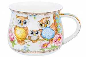 Кружка 250 мл 11*8,5*7 см "Совушки", бочонок, NEW BONE CHINA