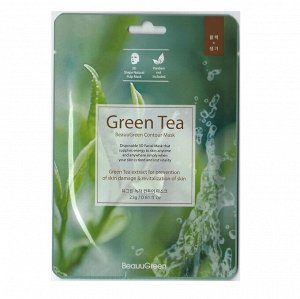 KR/М BEAUUGREEN Contour  3D Green Tea Essence Mask Маска-салфетка д/лица "Зеленый чай"