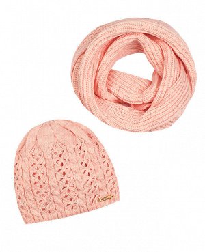 Комплект для девочки (шапка + снуд) Цвет: розовый