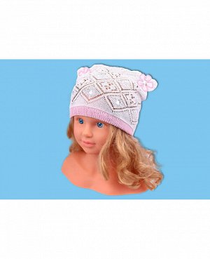 Ажурная шапка для девочки Цвет: белый+розовый