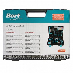 Набор ручного инструмента Bort BTK-100, сталь CrV, 100 предметов в чемодане