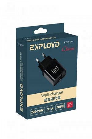 Exployd, 3.1A, 2.1А+1А, 2хUSB, чёрный