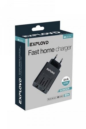 Exployd, 3.4A, 2.4А+1А, 2хUSB, чёрный