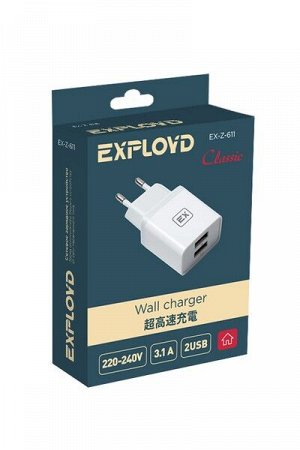 Exployd, 3.1A, 2.1А+1А, 2хUSB, белый