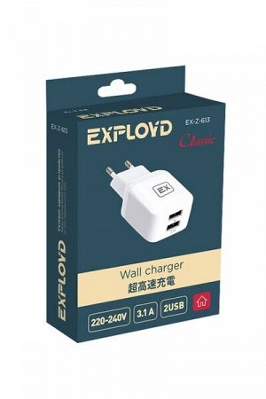 Exployd, 3.1A, 2.1А+1А, 2хUSB, белый