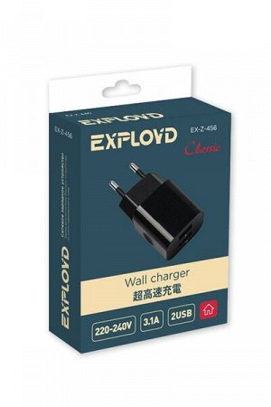 Exployd, 3.1A, 2.1А+1А, 2хUSB, чёрный, Classic, EX-Z-456