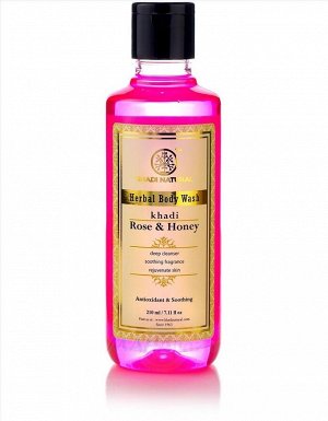 Гель для душа "Роза и мёд" Кхади (для всех типов кожи) Rose & Honey Body Wash Khadi 210 мл.