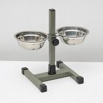 Подставка с мисками, 2 х 350 мл, высота 30 см, разборная, серо-зелёная шагрень