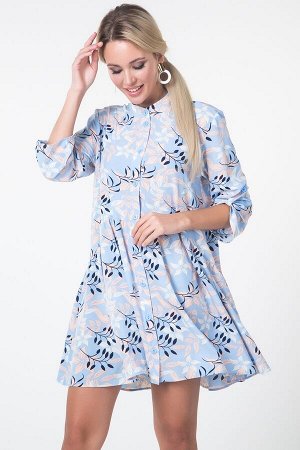 Платье Амина №15.Цвет:голубой/листочки