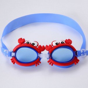 Детские очки для плавания, принт "краб", цвет синий/красный