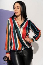 Атласная блуза с принтом в разноцветную полоску