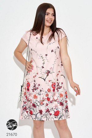 Льняное платье-трапеция с цветочным принтом