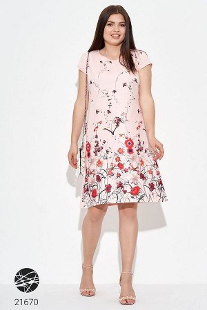 Льняное платье-трапеция с цветочным принтом