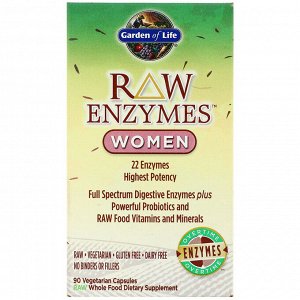 Garden of Life, Ферменты RAW Enzymes для женщин, 90 вегетарианских капсул
