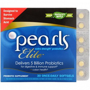 Nature&#x27 - s Way, Pearls Elite, экстрасильные пробиотики, 30 мягких желатиновых капсул для приема один раз в день