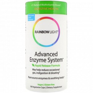 Rainbow Light, Advanced Enzyme System, формула быстрого высвобождения, 180 вегетарианских капсул