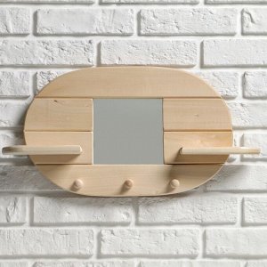 Зеркало "Овал", 3 крючка, сосна, натуральный, 45x30x10 см