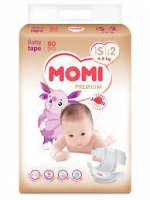 MOMI Premium   подгузники S (4-8кг). 80 шт. NEW
