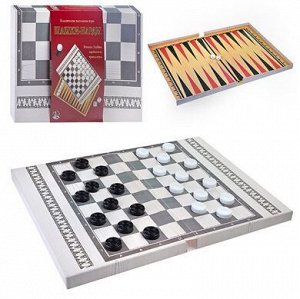 Шашки-нарды. Игра настольная классическая, 30 шашек, 2 кубика, арт.03790